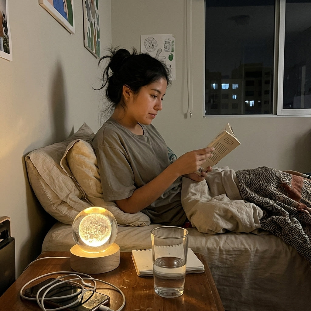 Lámpara luna en un dormitorio